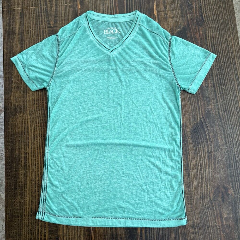 Buckle Black No 48 Paper Thin V Neck T Shirt Medium Turquoise Contrast Stitch